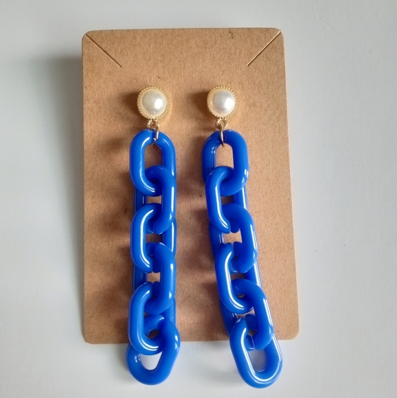 Fashion Jewelry Royal Blue Chain Earrings - Picture 2 of 4